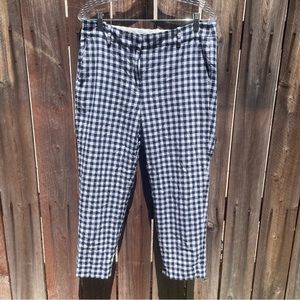 J.Crew Women's Size 8 Linen Blend Holland Gingham Pants Navy Blue Plaid